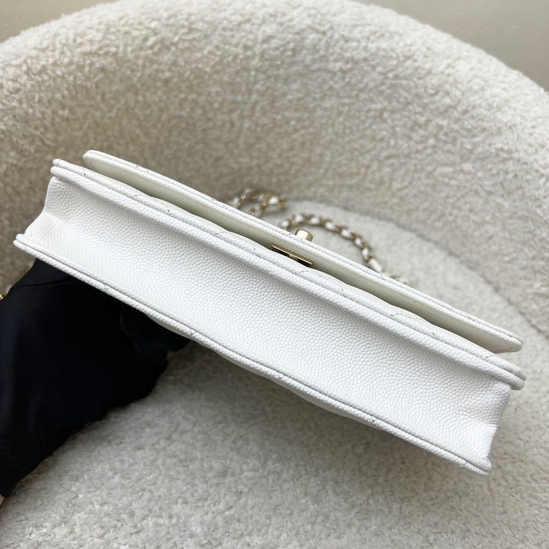 Chanel 25P Wallet on Chain WOC in White Caviar and LGHW (Model: AP4299)