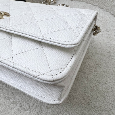 Chanel 25P Wallet on Chain WOC in White Caviar and LGHW (Model: AP4299)