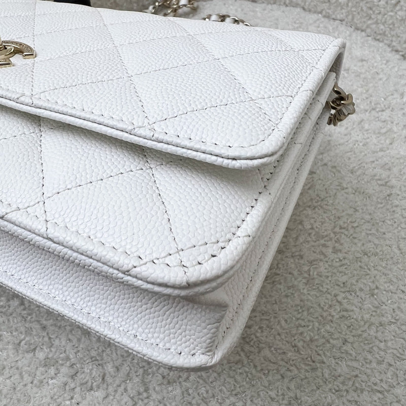 Chanel 25P Wallet on Chain WOC in White Caviar and LGHW (Model: AP4299)