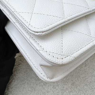 Chanel 25P Wallet on Chain WOC in White Caviar and LGHW (Model: AP4299)
