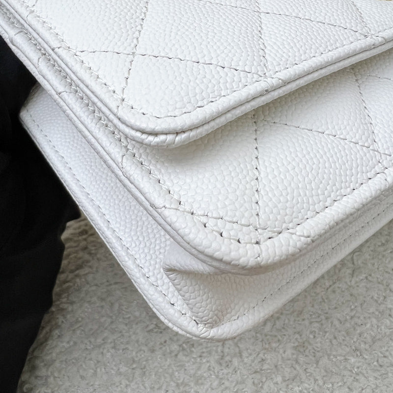 Chanel 25P Wallet on Chain WOC in White Caviar and LGHW (Model: AP4299)