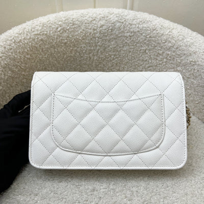Chanel 25P Wallet on Chain WOC in White Caviar and LGHW (Model: AP4299)