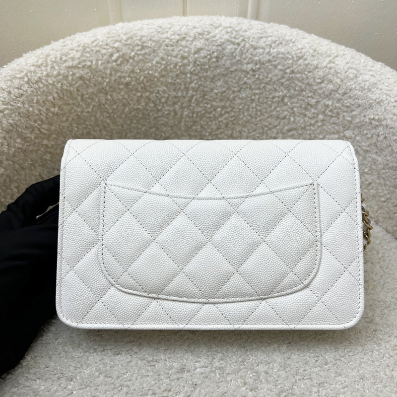 Chanel 25P Wallet on Chain WOC in White Caviar and LGHW (Model: AP4299)
