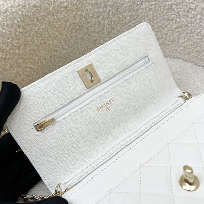 Chanel 25P Wallet on Chain WOC in White Caviar and LGHW (Model: AP4299)
