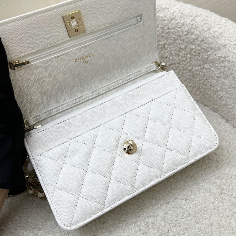 Chanel 25P Wallet on Chain WOC in White Caviar and LGHW (Model: AP4299)