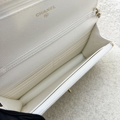 Chanel 25P Wallet on Chain WOC in White Caviar and LGHW (Model: AP4299)