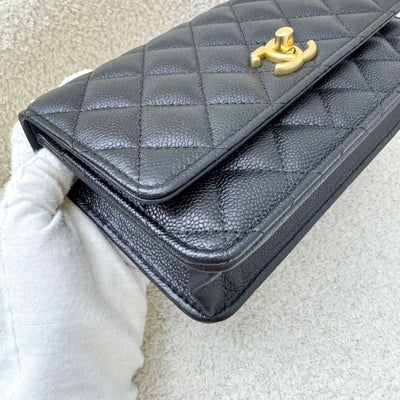 Chanel 24P Heart Adjustable Wallet on Chain WOC in Black Caviar and AGHW (Model: AP3201)