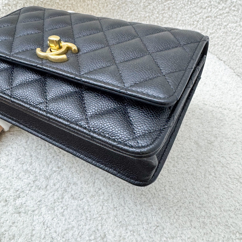 Chanel 24P Heart Adjustable Wallet on Chain WOC in Black Caviar and AGHW (Model: AP3201)