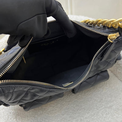 Chanel 25C Small Hobo Bag in Black Shiny Lambskin and AGHW (Model: AS5339)