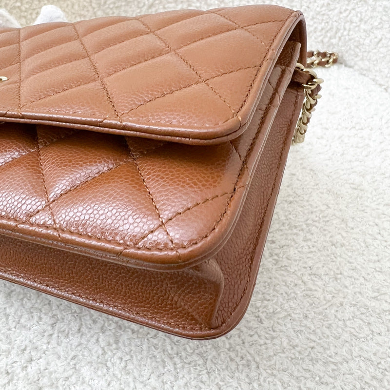 Chanel Classic Wallet on Chain WOC in 23A Toffee Brown Caviar and LGHW