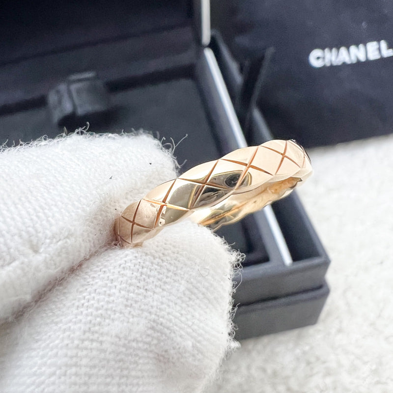 Chanel Mini Version Quilted Motif Coco Crush Ring in 18K Beige Gold Sz 50