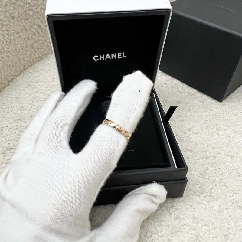 Chanel Mini Version Quilted Motif Coco Crush Ring in 18K Beige Gold Sz 50