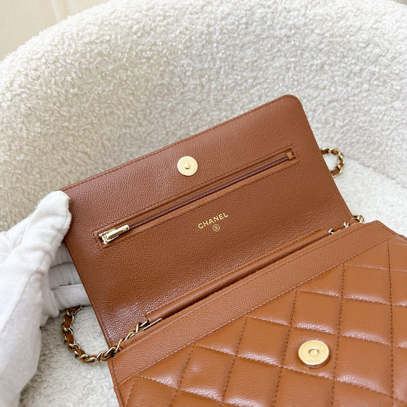 Chanel Classic Wallet on Chain WOC in 23A Toffee Brown Caviar and LGHW