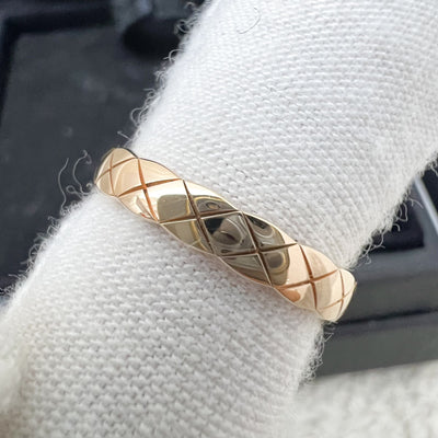 Chanel Mini Version Quilted Motif Coco Crush Ring in 18K Beige Gold Sz 50