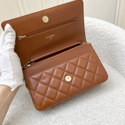 Chanel Classic Wallet on Chain WOC in 23A Toffee Brown Caviar and LGHW