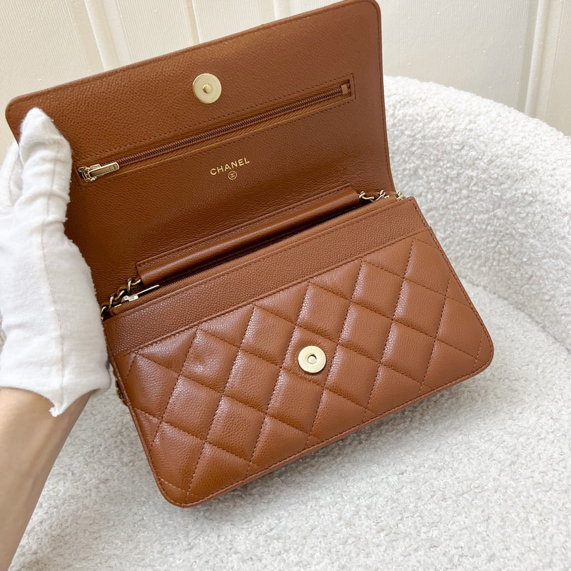 Chanel Classic Wallet on Chain WOC in 23A Toffee Brown Caviar and LGHW