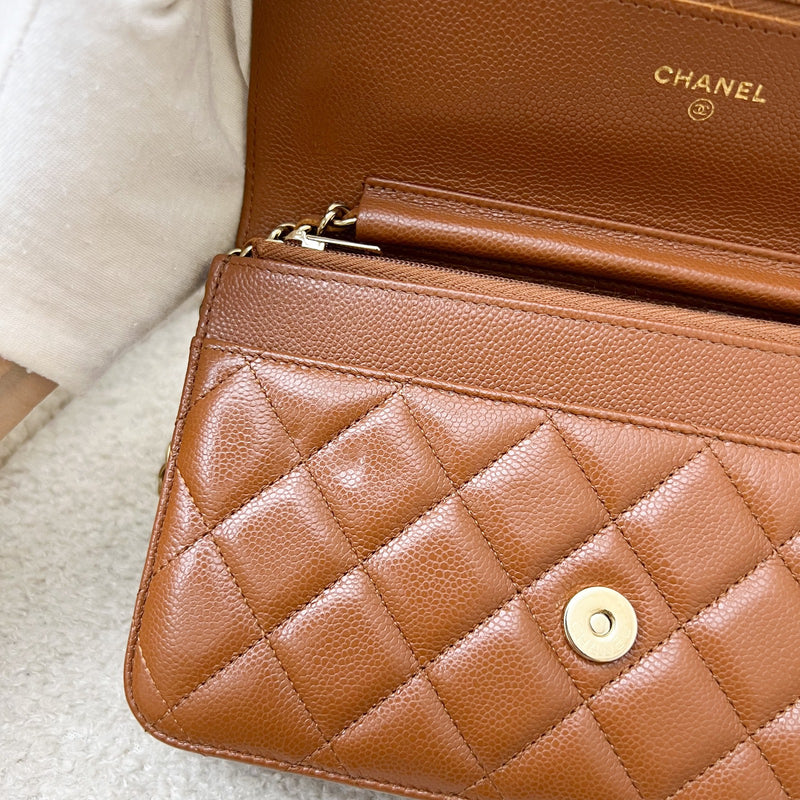 Chanel Classic Wallet on Chain WOC in 23A Toffee Brown Caviar and LGHW