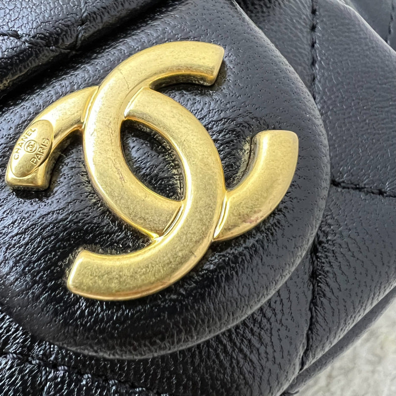 Chanel 25C Small Hobo Bag in Black Shiny Lambskin and AGHW (Model: AS5339)