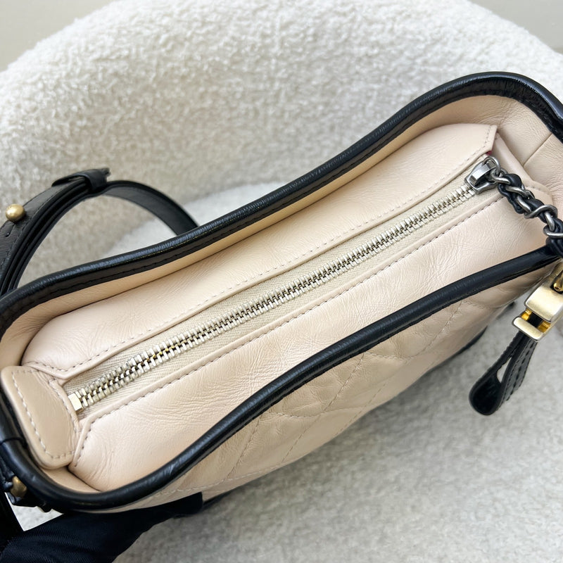 Chanel Small Gabrielle Hobo in Beige Distressed Calfskin, Black Base and 3 Tone HW