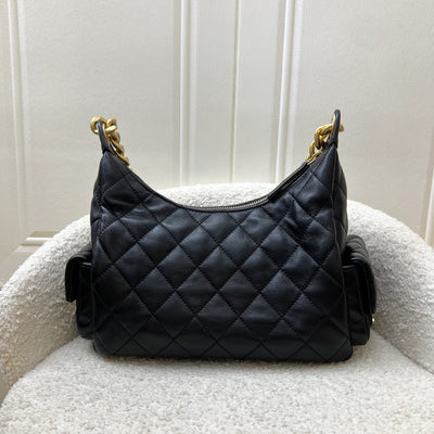 Chanel 25C Small Hobo Bag in Black Shiny Lambskin and AGHW (Model: AS5339)