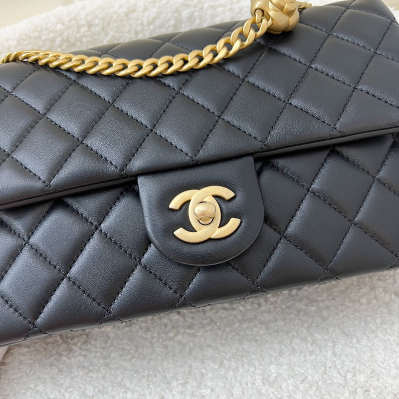Chanel 23S Camellia Adjustable Chain Small (23.5cm) Flap Bag in Black Lambskin AGHW