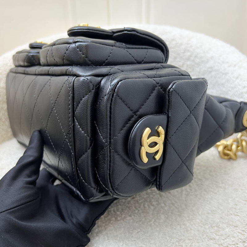 Chanel 25C Small Hobo Bag in Black Shiny Lambskin and AGHW (Model: AS5339)