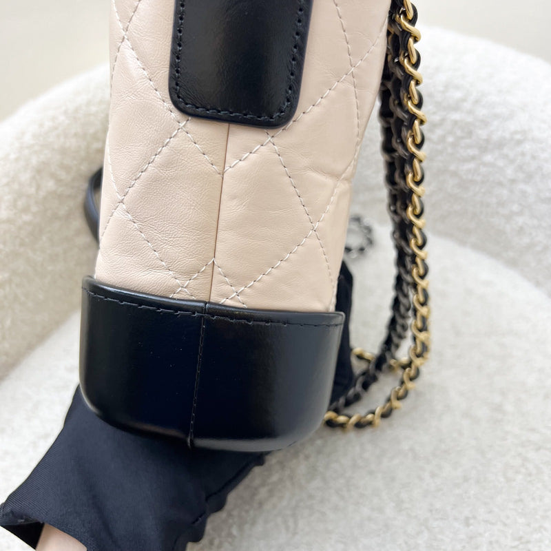 Chanel Small Gabrielle Hobo in Beige Distressed Calfskin, Black Base and 3 Tone HW