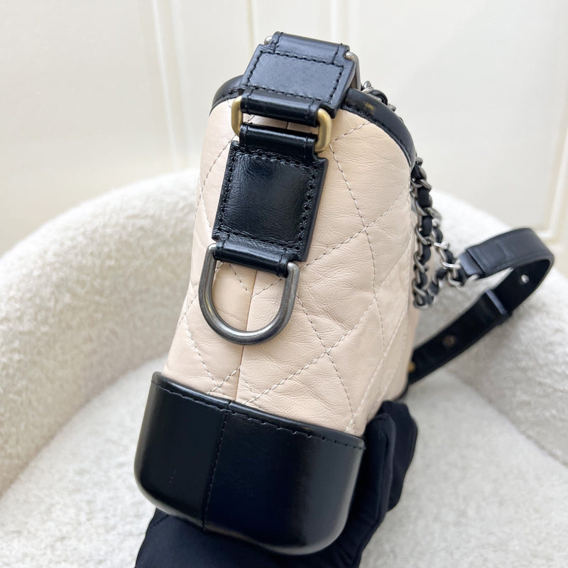Chanel Small Gabrielle Hobo in Beige Distressed Calfskin, Black Base and 3 Tone HW