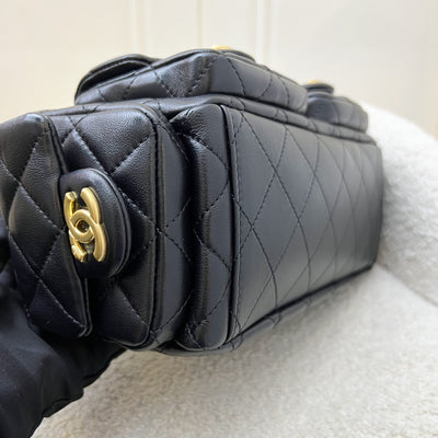 Chanel 25C Small Hobo Bag in Black Shiny Lambskin and AGHW (Model: AS5339)