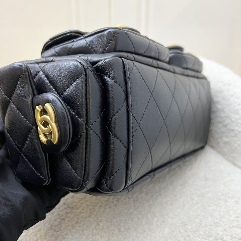 Chanel 25C Small Hobo Bag in Black Shiny Lambskin and AGHW (Model: AS5339)