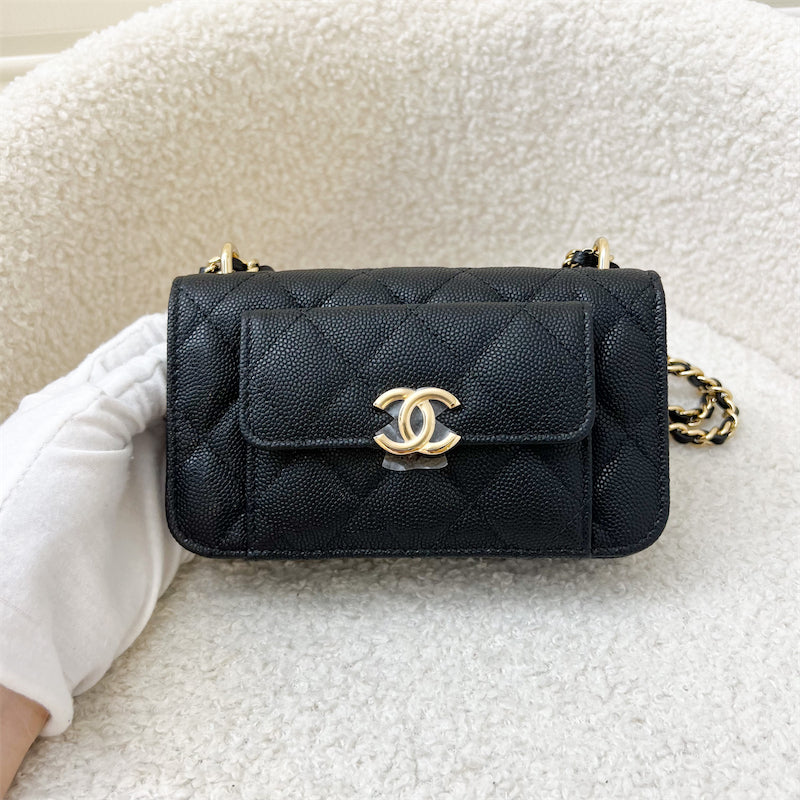 Chanel Seasonal 22A Mini Wallet on Chain WOC in Black Caviar GHW