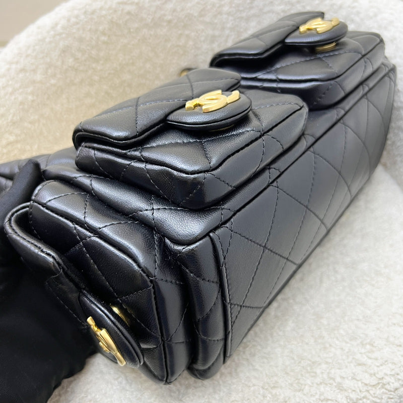 Chanel 25C Small Hobo Bag in Black Shiny Lambskin and AGHW (Model: AS5339)