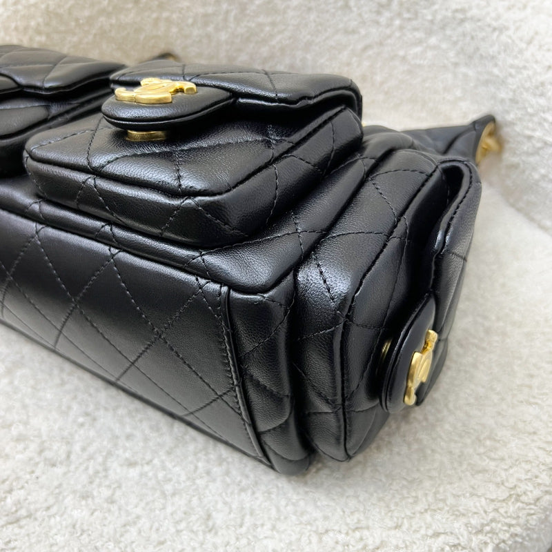 Chanel 25C Small Hobo Bag in Black Shiny Lambskin and AGHW (Model: AS5339)