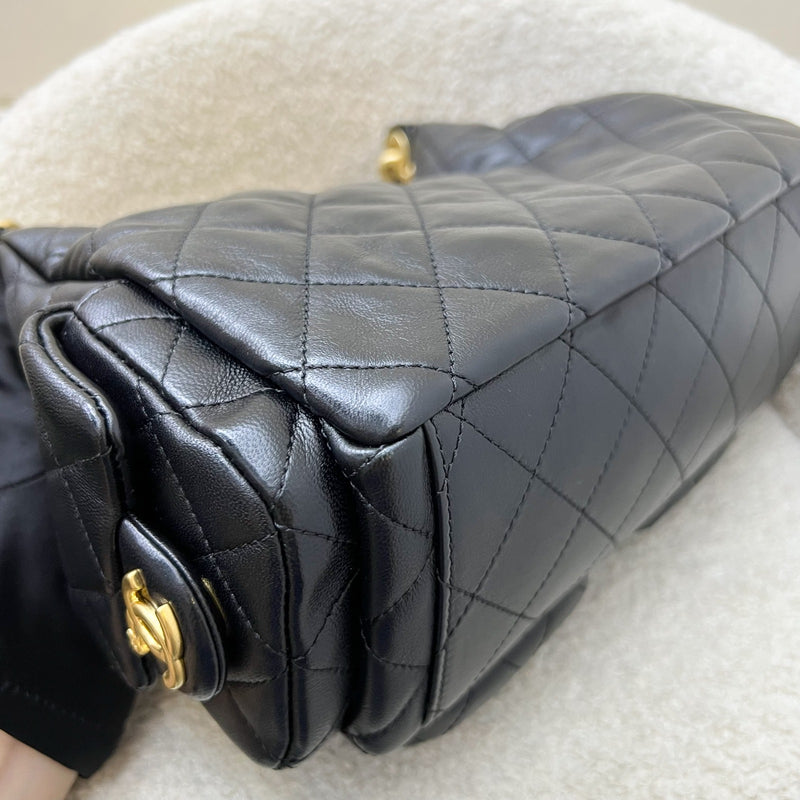 Chanel 25C Small Hobo Bag in Black Shiny Lambskin and AGHW (Model: AS5339)