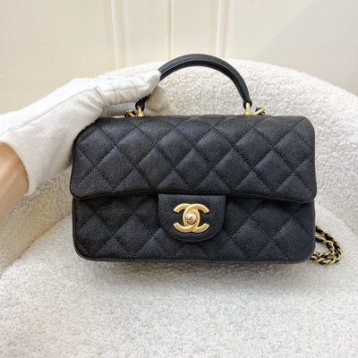 Chanel Top Handle Mini Rectangle Flap in 21S Black Caviar and AGHW