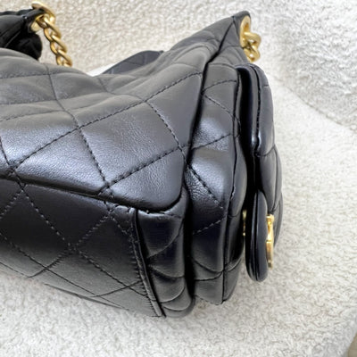Chanel 25C Small Hobo Bag in Black Shiny Lambskin and AGHW (Model: AS5339)