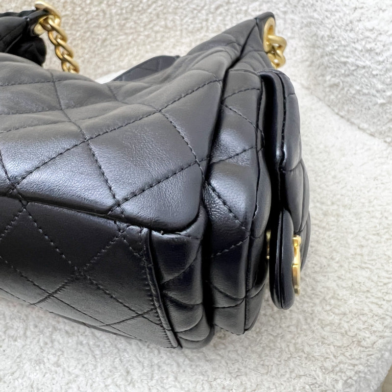 Chanel 25C Small Hobo Bag in Black Shiny Lambskin and AGHW (Model: AS5339)