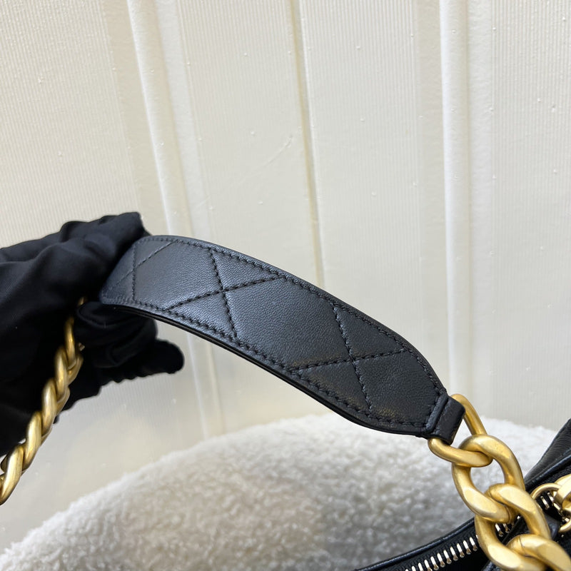 Chanel 25C Small Hobo Bag in Black Shiny Lambskin and AGHW (Model: AS5339)