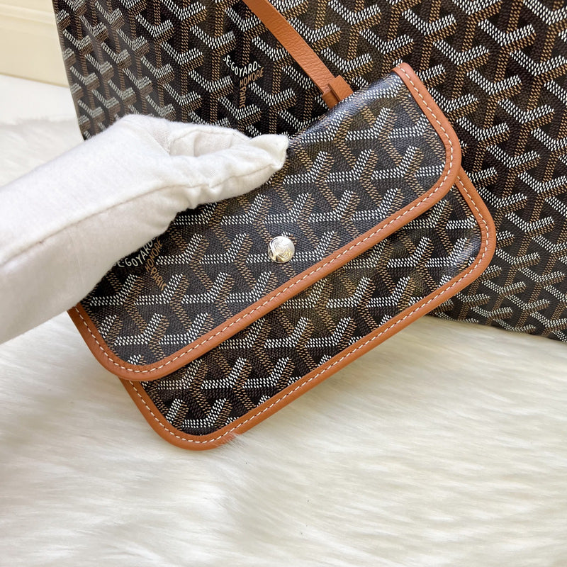Goyard St Louis PM Tote in Black Signature Goyardine Canvas and Brown Trim