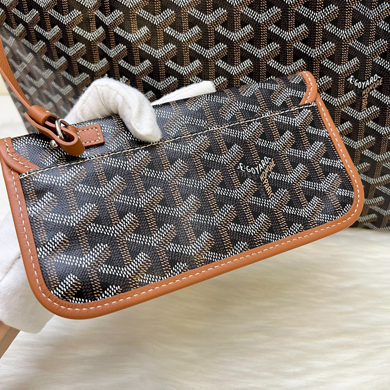 Goyard St Louis PM Tote in Black Signature Goyardine Canvas and Brown Trim