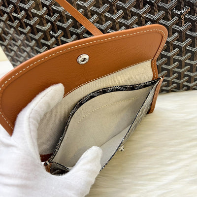 Goyard St Louis PM Tote in Black Signature Goyardine Canvas and Brown Trim