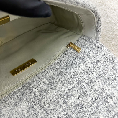 Chanel 19 Small Flap Bag in Light Grey Tweed and 3-Tone HW