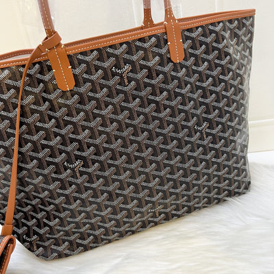 Goyard St Louis PM Tote in Black Signature Goyardine Canvas and Brown Trim