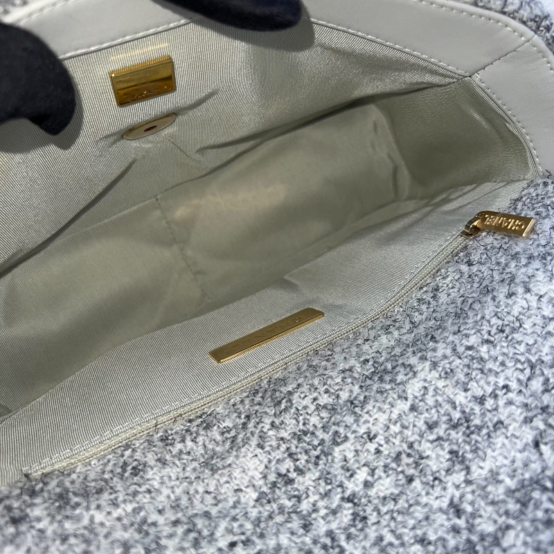 Chanel 19 Small Flap Bag in Light Grey Tweed and 3-Tone HW