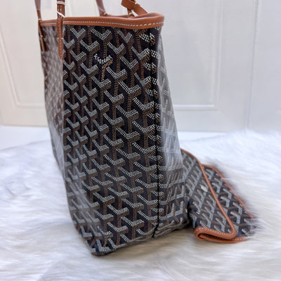 Goyard St Louis PM Tote in Black Signature Goyardine Canvas and Brown Trim