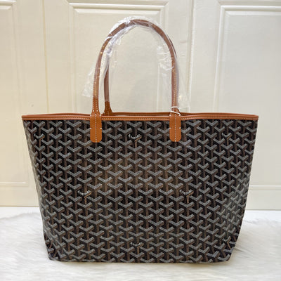Goyard St Louis PM Tote in Black Signature Goyardine Canvas and Brown Trim