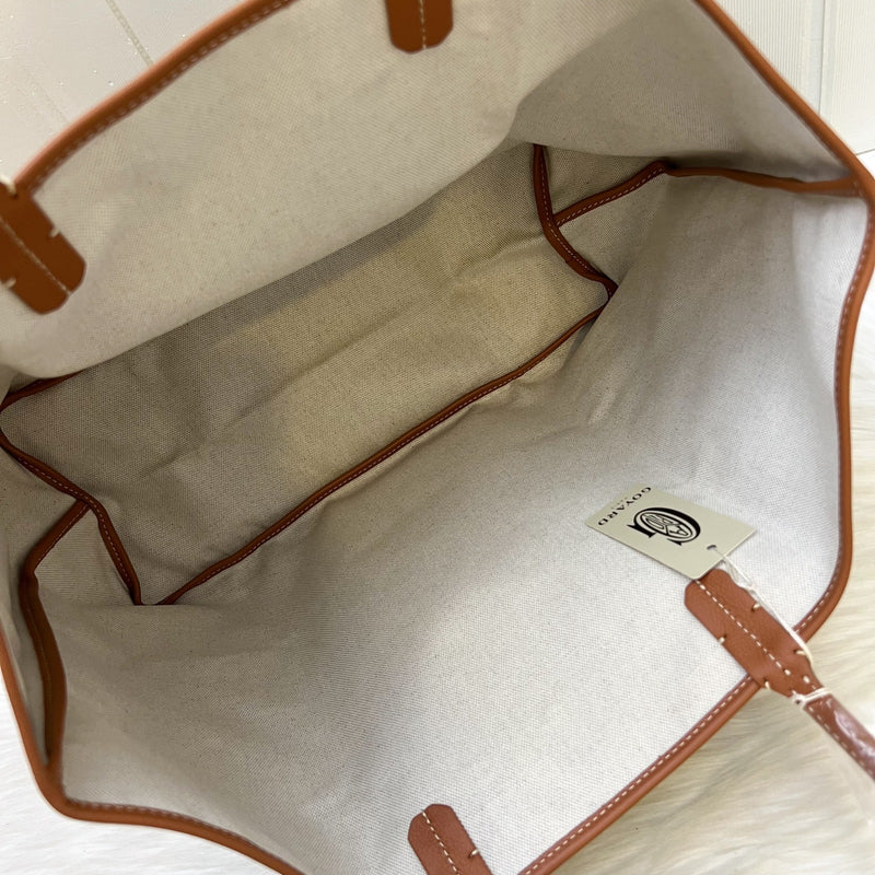 Goyard St Louis PM Tote in Black Signature Goyardine Canvas and Brown Trim