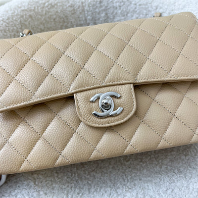Chanel Small Classic Flap CF in Beige Caviar and SHW