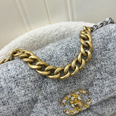Chanel 19 Small Flap Bag in Light Grey Tweed and 3-Tone HW