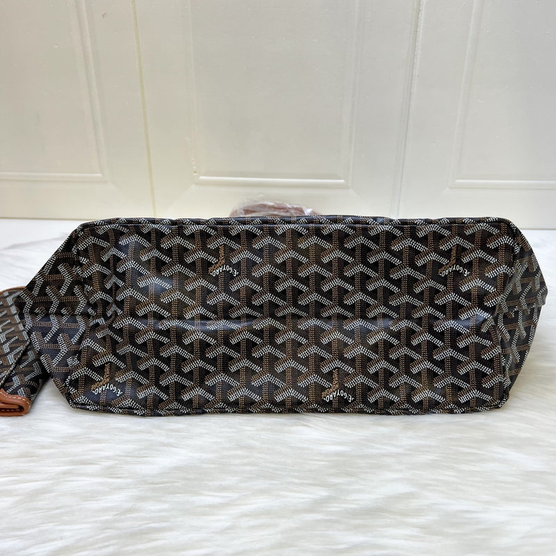 Goyard St Louis PM Tote in Black Signature Goyardine Canvas and Brown Trim